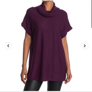 Vince Camuto Womens Plus Size Slouchy Turtleneck Short Sleeve Knit Top Relaxed